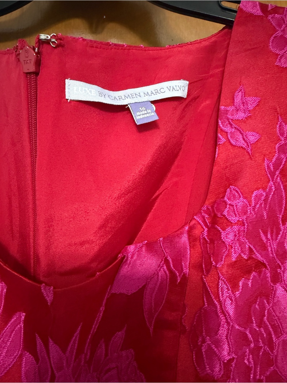 Carmen Marc Valvo Red with Pink Floral Brocade Dress Jacket